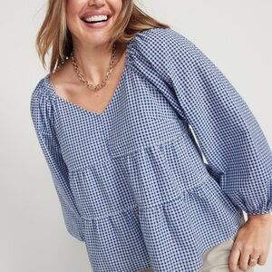 Old Navy Navy White Gingham Tiered Top